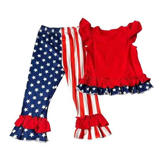 Stars Stripes July 4th Outfit Toddler Girl 110 4-5 yr Red Blue Top Crop Pant NEW - Picture 2 of 14